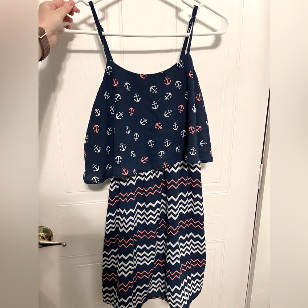 Cute anchored dress from Rue21. Navy blue, pink, and white.